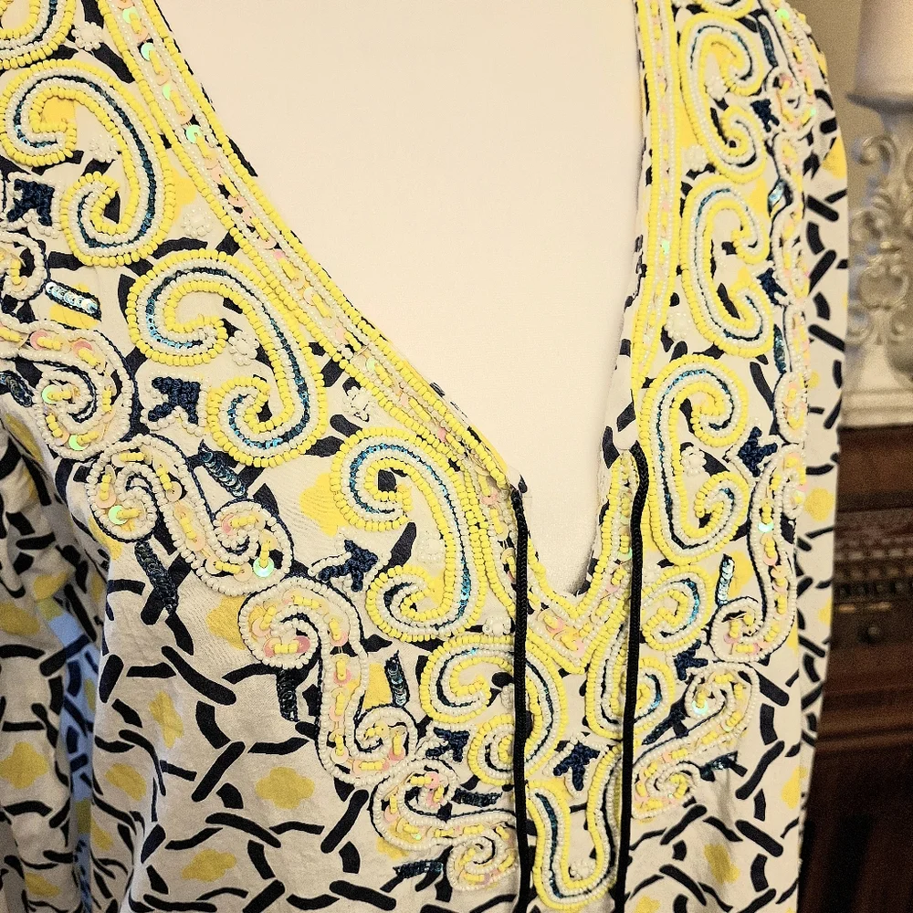 Barbara Gerwit Embellished Geometric Print Cover-Up Tunic Top Women Size Large - Picture 2 of 16